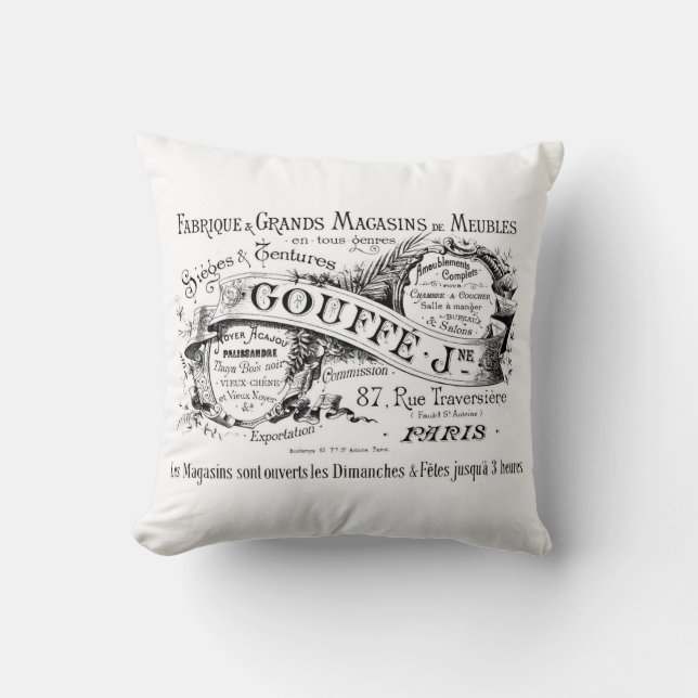 french vintage typography shabby chic cushion (Front)
