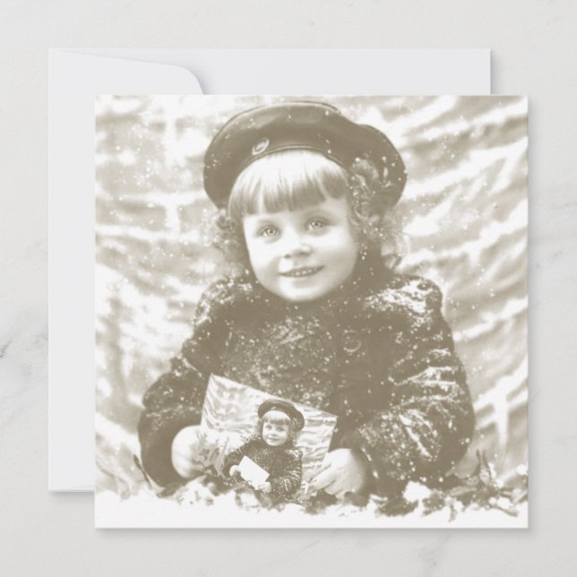 French Vintage Winter Girl Christmas Holiday Card (Front)