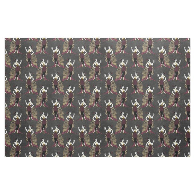 French Vintage Woman with Wine on Black Fabric (Fat Quarter)