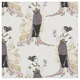 French Vintage Woman with Wine on White Fabric