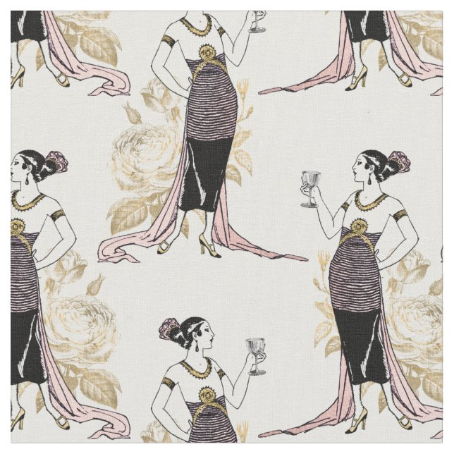 French Vintage Woman with Wine on White Fabric (Close Up)