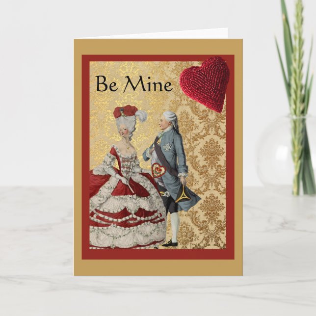 French Vntage Valentine Gold and Red Holiday Card (Front)