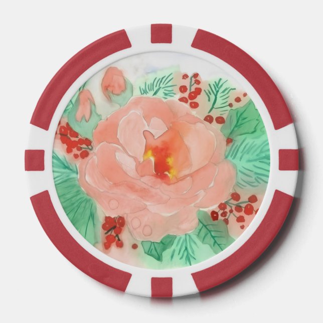 French watercolor rose poker chips (Front)