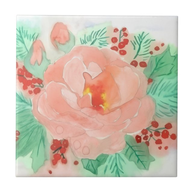 French watercolor rose tile (Front)