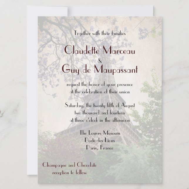 French Wedding Eiffel Tower Theme Invitation (Front)