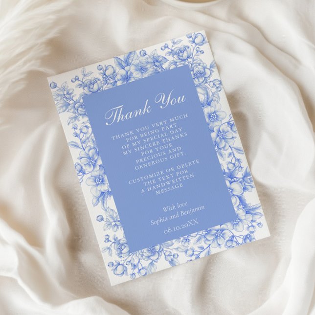 French Wedding Floral Something Blue Thank You Card (Creator Uploaded)
