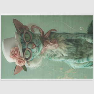 French Whimsical Purrrection Feline Decoupage Tissue Paper