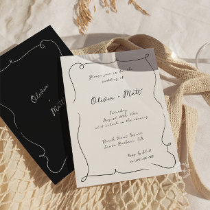 French Whimsical Script Wedding Invite White