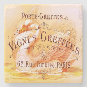 French Wine Grapevine Vintage Advertisement Stone Coaster