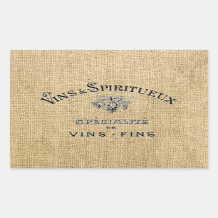 French Wine on Burlap Rectangular Sticker