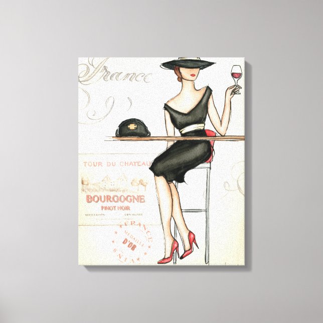 French Woman Drinking Red Wine Canvas Print (Front)