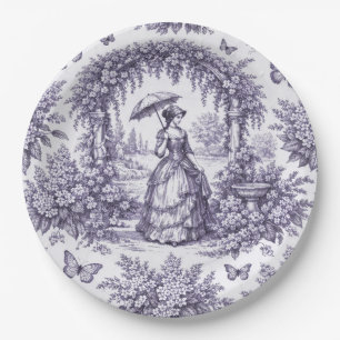 French Woman In a Garden Toile de Jouy Paper Plate