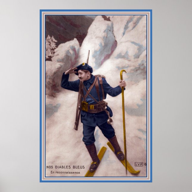 French WWI Soldier on Skis in the Alps Blue Devils Poster (Front)