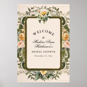 French Yellow Floral Elegant Tea Bridal Shower Poster