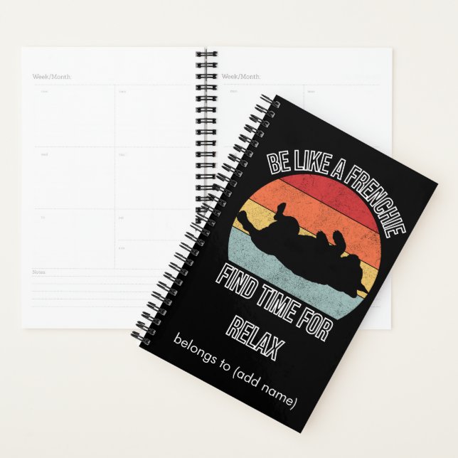 frenchi yoga on sunset black cover planner (Display)