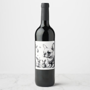 Frenchie and bunnies wine label