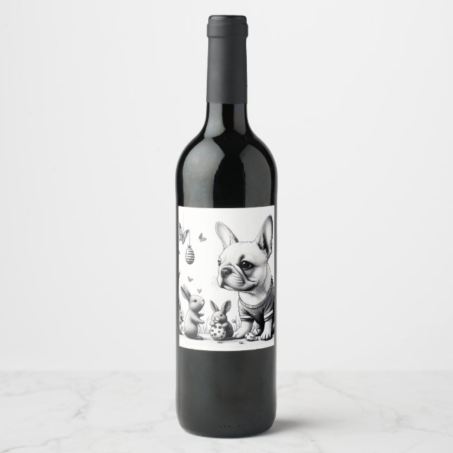 Frenchie and bunnies wine label (Front)