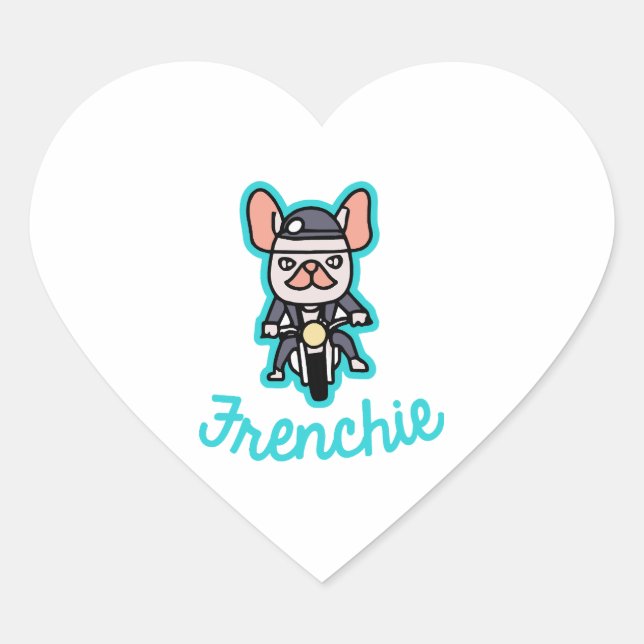 Frenchie Biker Motorcycle Dog Owner Frenchie Funny Heart Sticker (Front)