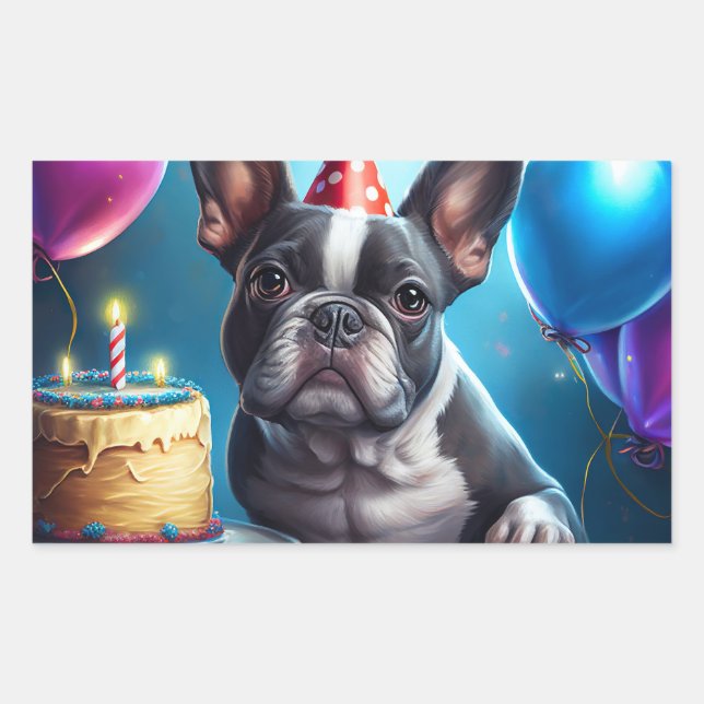Frenchie Birthday Bash: A Cute French Bulldog  Rectangular Sticker (Front)