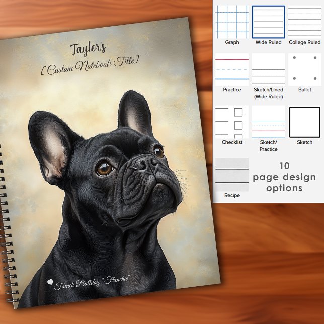 Frenchie Black French Bulldog Personalised Notebook (Frenchie Black French Bulldog Personalized Notebook with custom page options.)