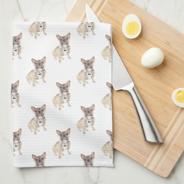 Frenchie (Blue Fawn Tricolor) Tea Towel (Quarter Fold)