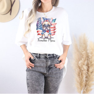 Frenchie Bulldog Mum Patriotic USA Flag  Tri-Blend Shirt