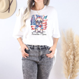 Frenchie Bulldog Mum Patriotic USA Flag  Tri-Blend Shirt
