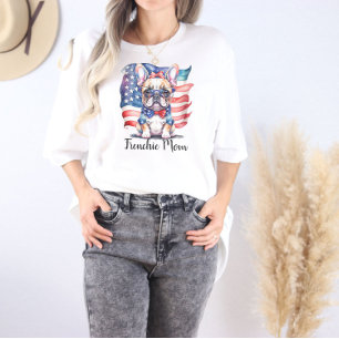 Frenchie Bulldog Mum Patriotic USA Flag Tri-Blend Shirt