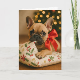 Frenchie Christmas Card – Puppy on Pillow