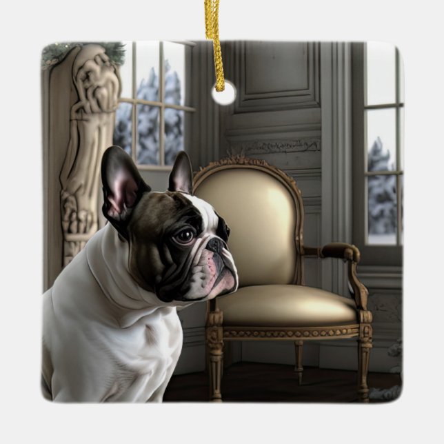 Frenchie Christmas Ceramic Ornament (Front)