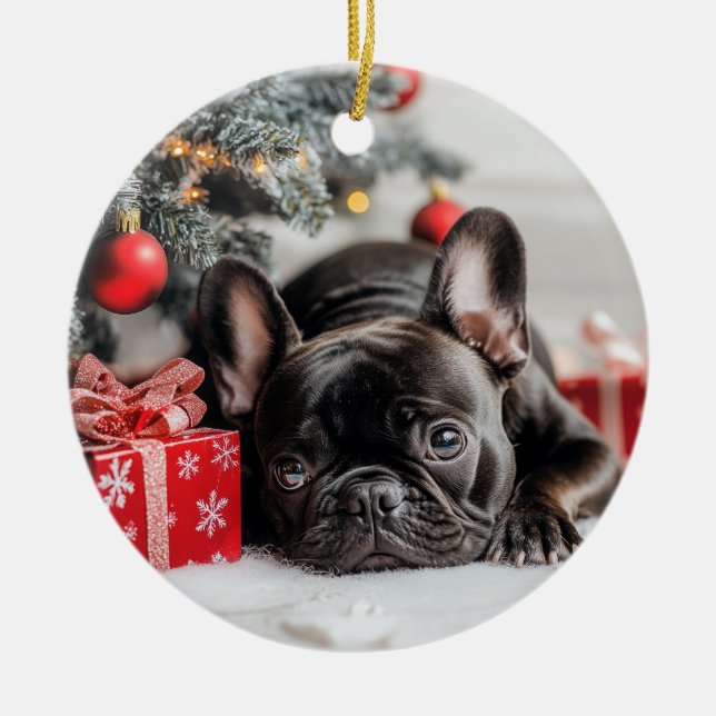 Frenchie Christmas Ceramic Tree Decoration (Front)