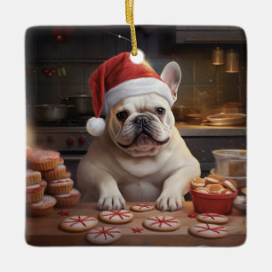 Frenchie Christmas Cookies Festive Holiday Ceramic Ornament