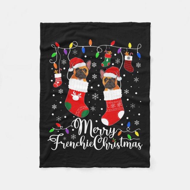 Frenchie Christmas French Bulldog Xmas Party 1  Fleece Blanket (Front)