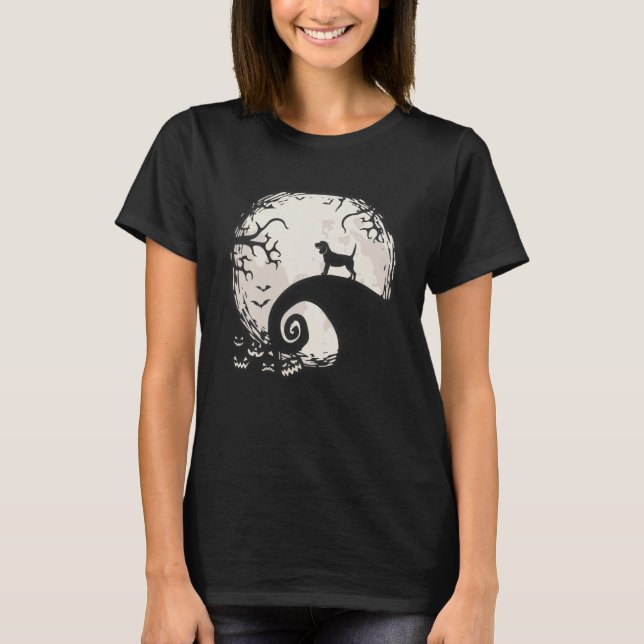 Frenchie Dog And Blue Moon Howl In Forest Dog T-Shirt (Front)