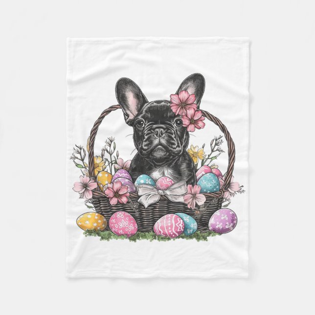 Frenchie Dog Easter Frenchie Dog Eggs Artwork  Fleece Blanket (Front)
