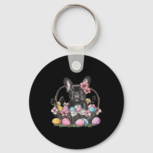 Frenchie Dog Easter Frenchie Dog Eggs Artwork  Key Ring (Front)