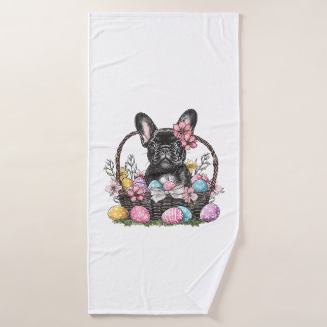 Frenchie Dog Easter Frenchie Dog Eggs Artwork T-Sh Bath Towel (Bath Towel)