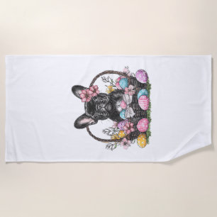 Frenchie Dog Easter Frenchie Dog Eggs Artwork T-Sh Beach Towel