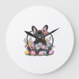 Frenchie Dog Easter Frenchie Dog Eggs Artwork T-Sh Large Clock