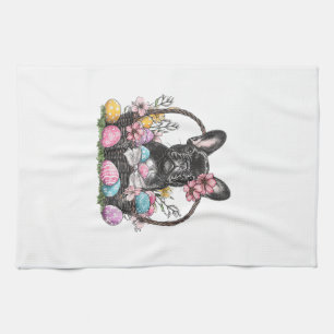 Frenchie Dog Easter Frenchie Dog Eggs Artwork T-Sh Tea Towel