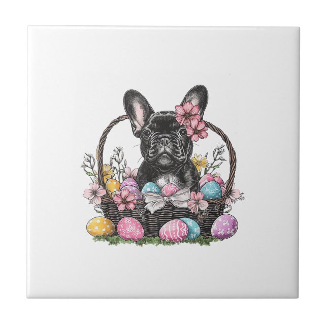 Frenchie Dog Easter Frenchie Dog Eggs Artwork T-Sh Tile (Front)