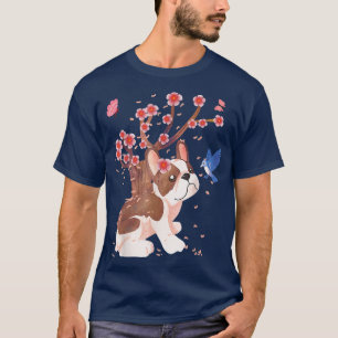 Frenchie Dog Japanese Cherry Blossom Sakura Flowe T-Shirt