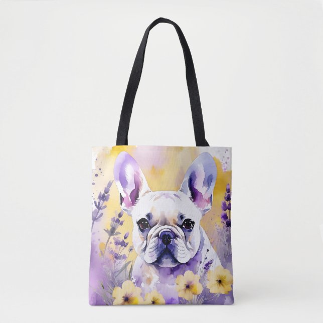 Frenchie Dog Portrait With Wildflowers Tote Bag (Front)