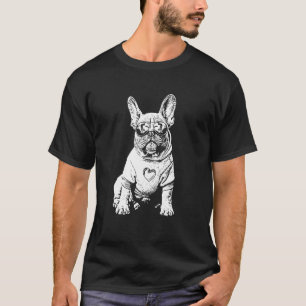 Frenchie Dog Sunglasses Cool Black White Dog Motif T-Shirt