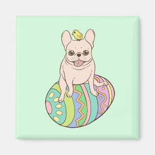 Frenchie & Easter Chick on Colourful Easter Egg Magnet