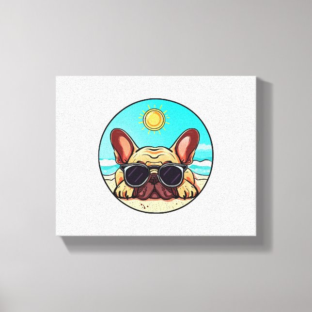Frenchie Enjoying Beach Canvas Print (Front)