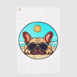 Frenchie Enjoying Beach Golf Towel