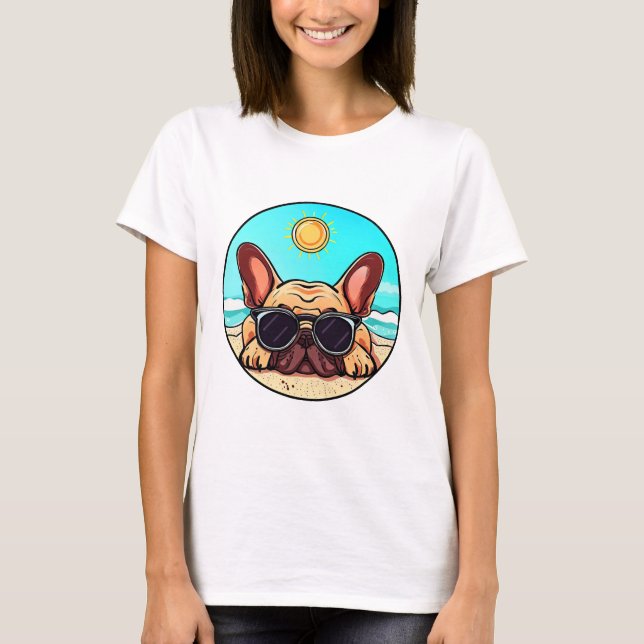 Frenchie Enjoying Beach T-Shirt (Front)