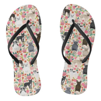 Frenchie Floral Shoes - french bulldog sneakers Jandals