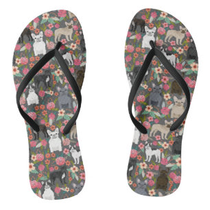 Frenchie Floral Shoes - french bulldog sneakers Jandals